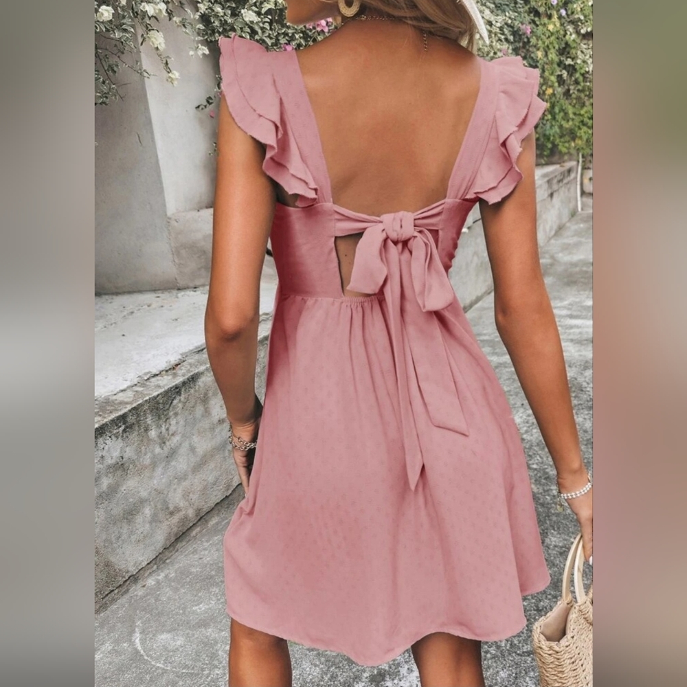 Sweetheart Neck Tie Back Butterfly Sleeve Dress